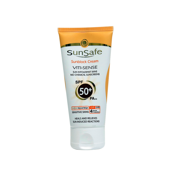 ضد آفتاب رنگی سان سیف +SPF50 فاقد جاذب های شیمیایی پوست حساس